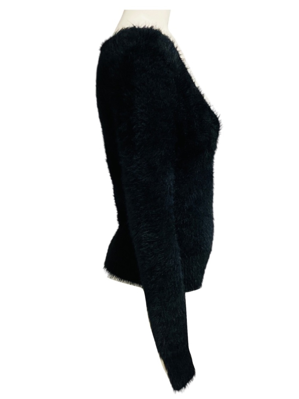 DRIES VAN NOTEN BLACK LONG SLEEVED V-NECK FUZZY SWEATER - Picture 2 of 5